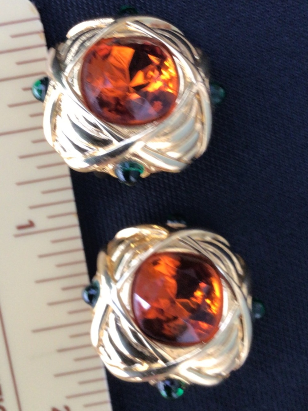 Vintage Nolan Miller Faux Topaz and Green Accents Button Clip On Earrings - Picture 7 of 16